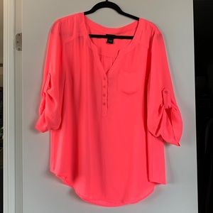 Torrid Neon Pink Harper Blouse 3/4 Sleeve
